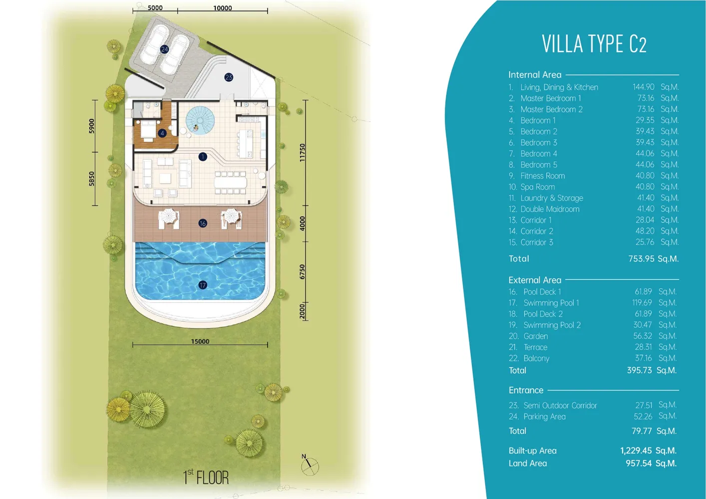 Планировка виллы Type C2, этаж 1 — Aurora Phuket